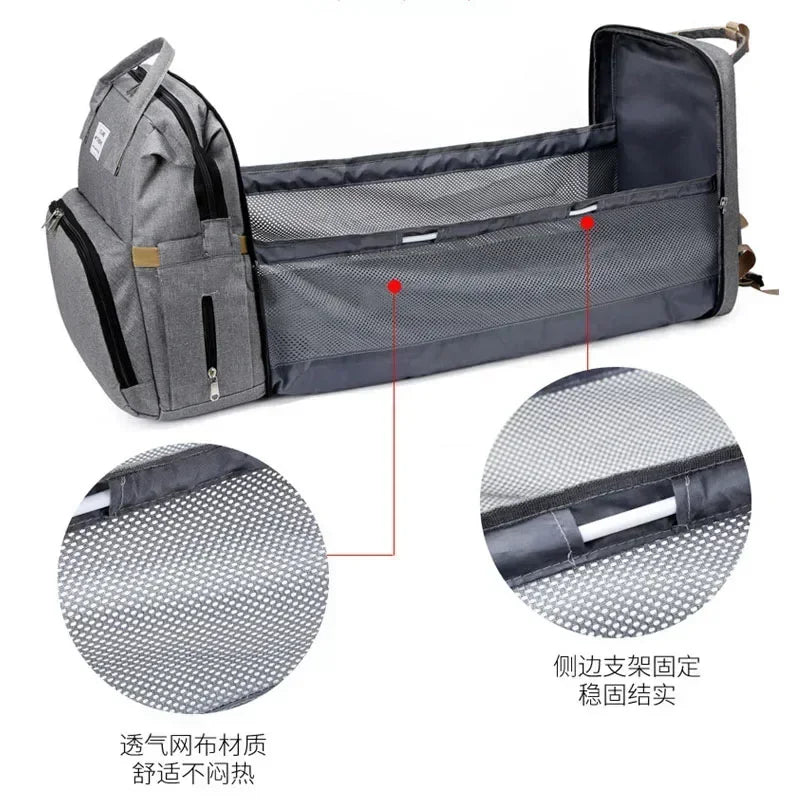 Sac à langer multifonction 3-en-1 avec lit pliable intégré