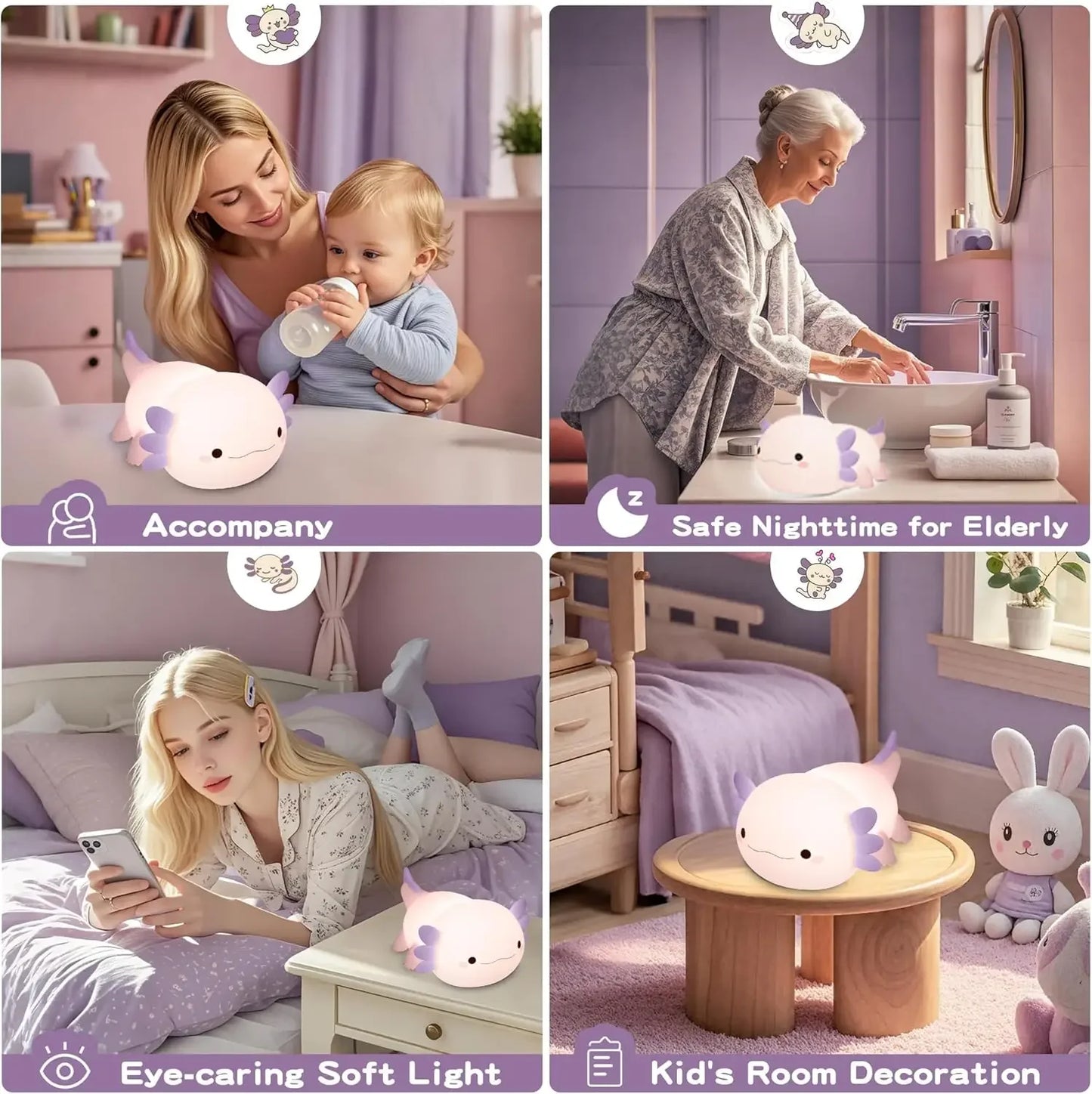 Veilleuse Axolotl en silicone rechargeable BabySteria