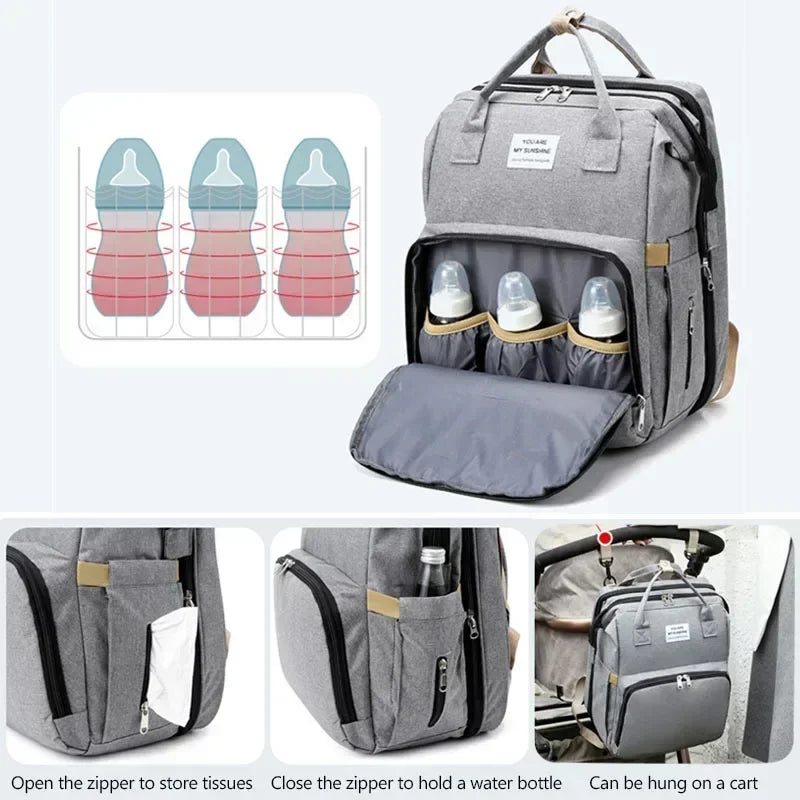 Sac à langer multifonction 3-en-1 avec lit pliable intégré
