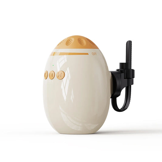 Berceur automatique de poussette Babysteria, coque crème et chapeau caramel, avec sa pince de fixation