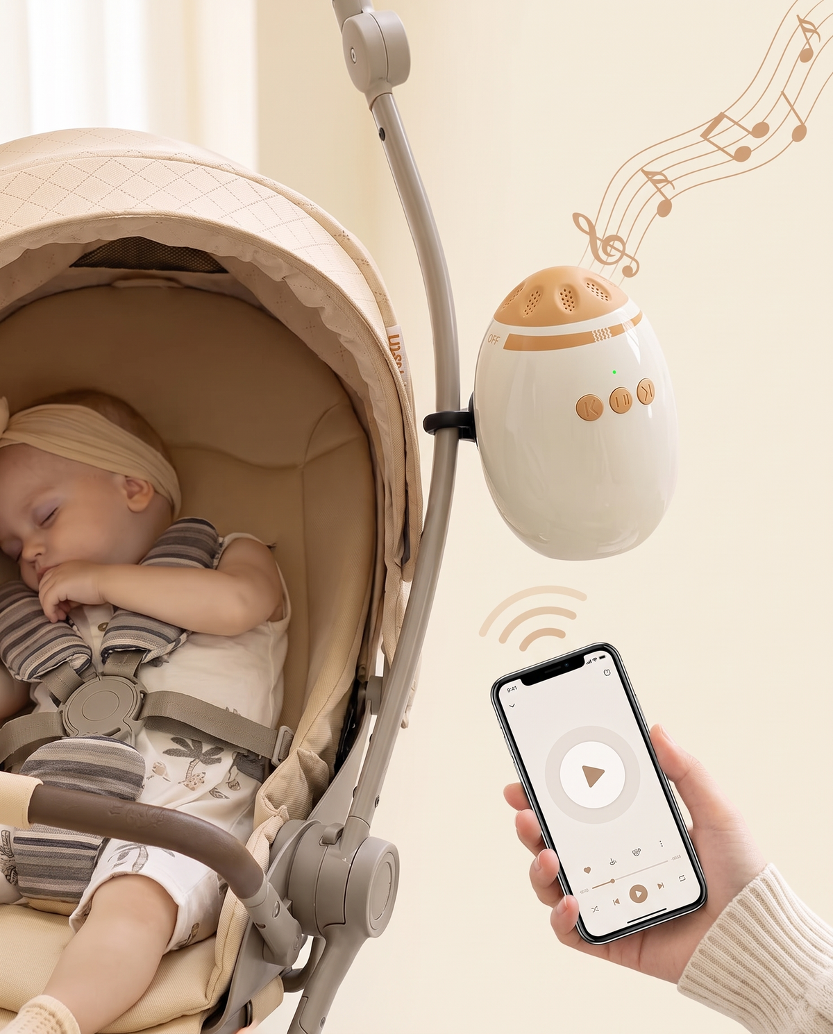 Musique envoyée en Bluetooth depuis le téléphone vers le berceur