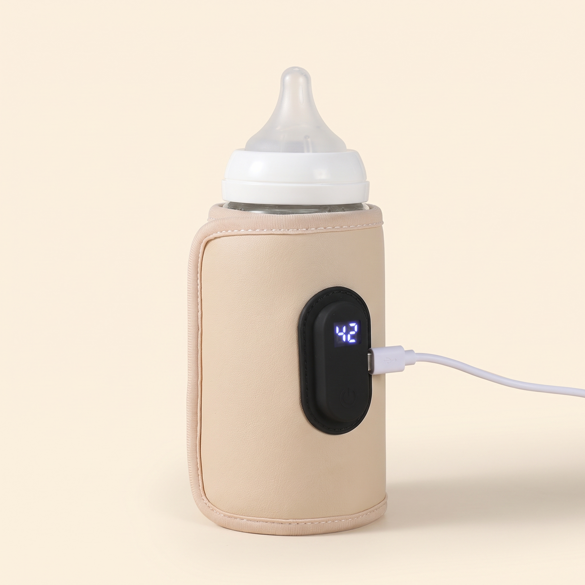 Chauffe-biberon portable USB beige avec écran de température