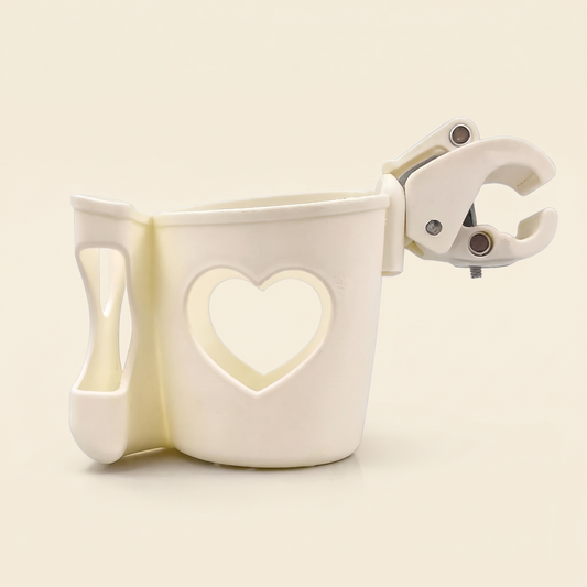 Porte-gobelet de poussette beige avec cœur et support téléphone